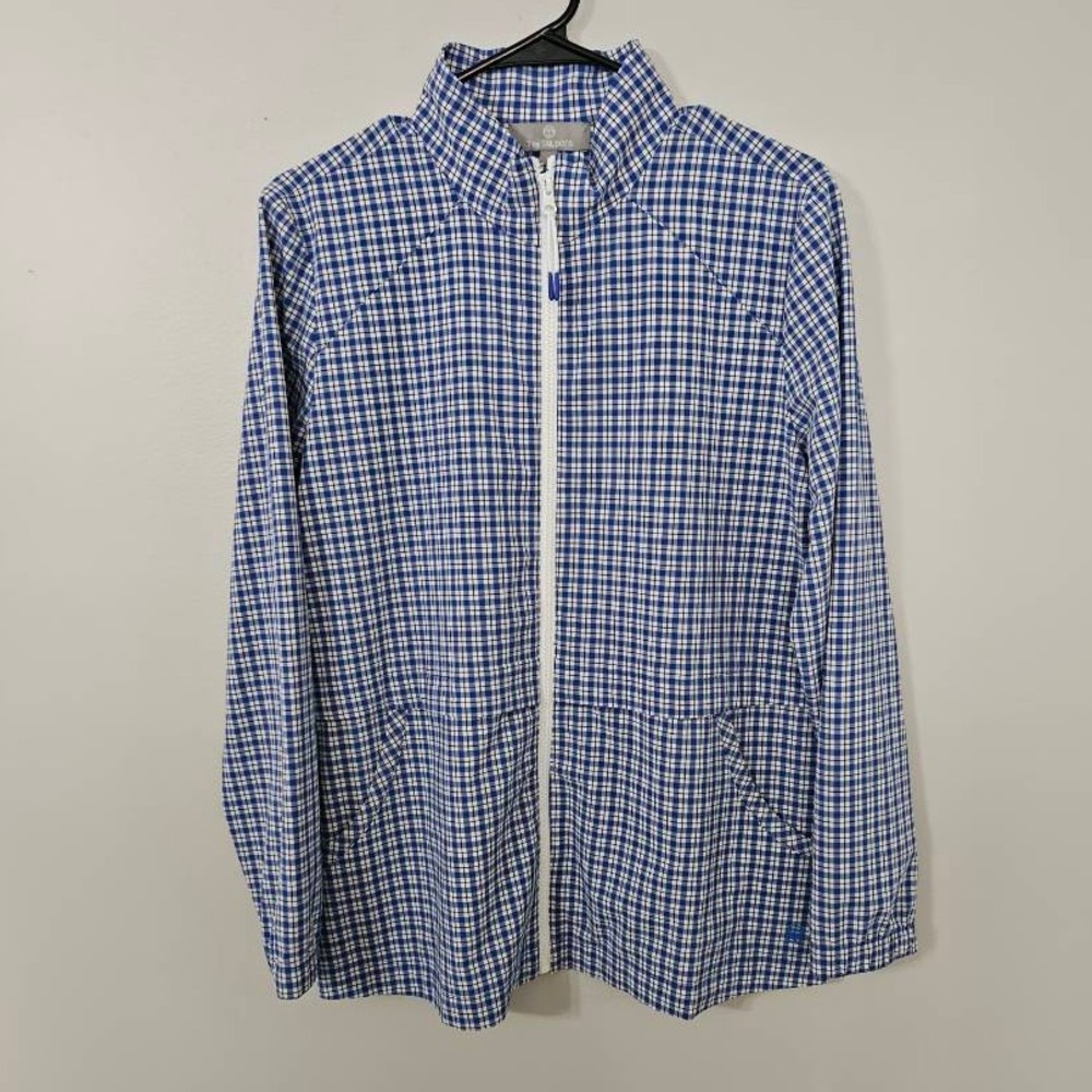 T-by Talbots Women’s Blue Gingham Checkered Full Zip Lightweight Jacket Size: M